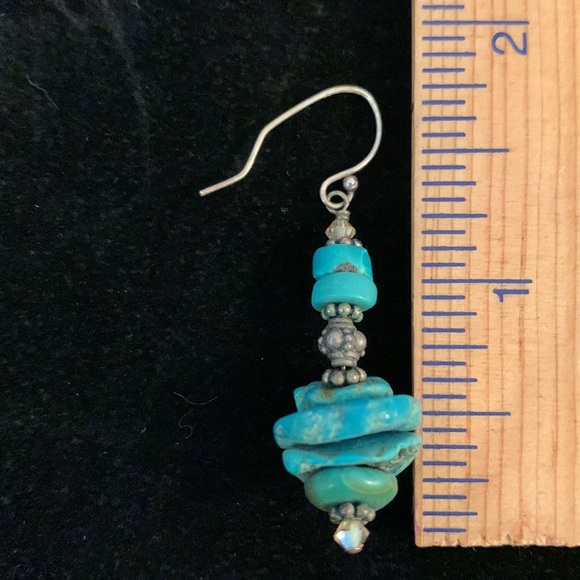 Artisan Stacked Raw Edges Turquoise Earrings - Picture 6 of 7